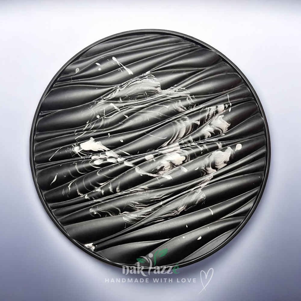 Handmade Black Ripple Art Jesmonite Tray | Minimalist Home Decor | Nakyazze