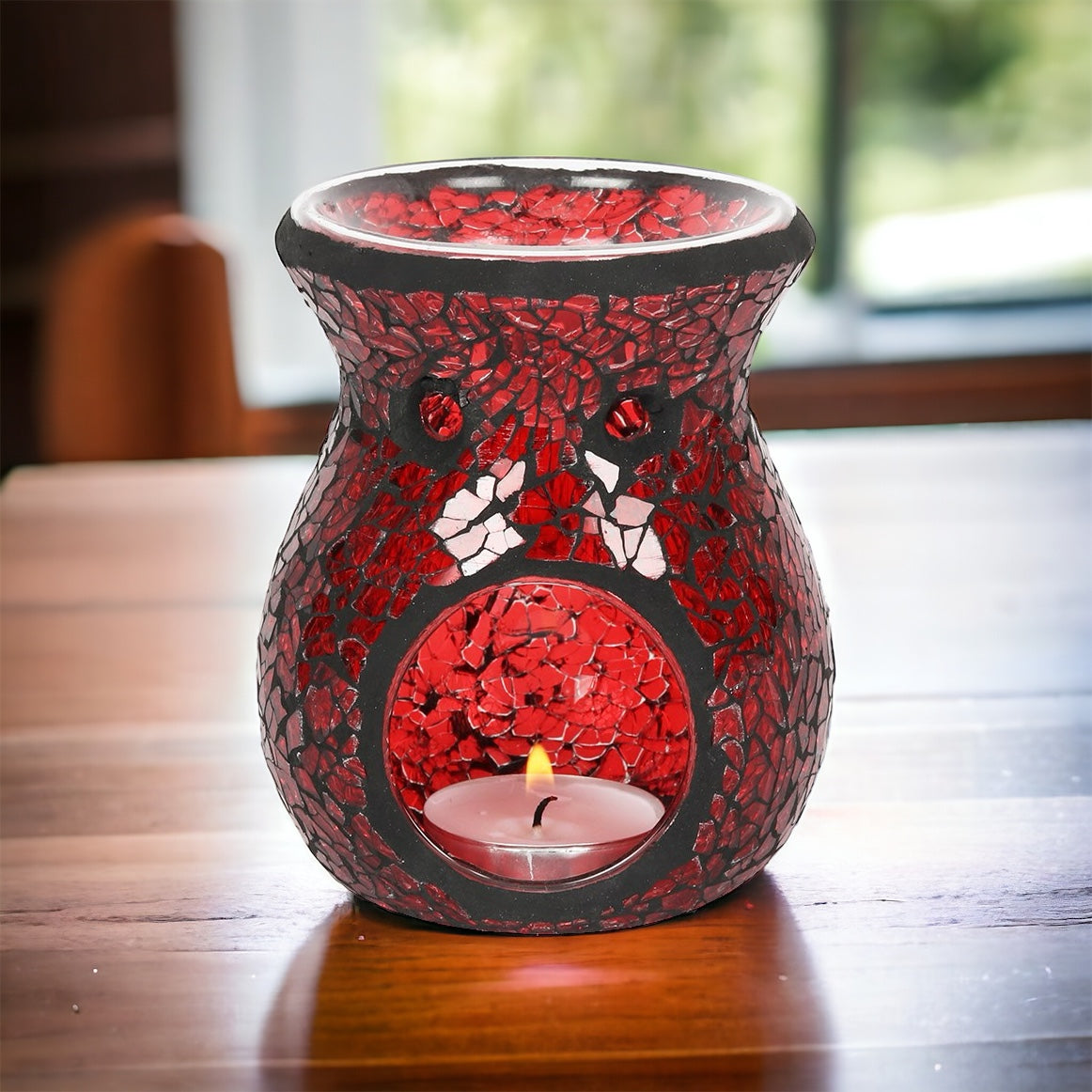 Small Red Crackle Glass Oil & Wax Melt Burner - Nakyazze